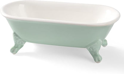 6.5" Ceramic Mini Decorative Clawfoot Bathtub Bar Soap Dish, Kitchen Sponge Holder and Shower Tray for Bathroom, 1 Pack(Bright Teal)