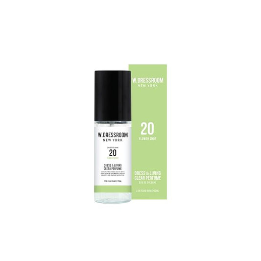 W.Dressroom No.20 Flower Shop Living Clear Perfume, Body Mist & Fabric Spray Deodorizer, Alcohol-Free Water-Based, Odor Neutralizer for Clothes, Bedding & Room, Travel Size 2.36 oz