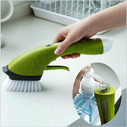 Cleaning Brush Tile Brush Bristles Scrub Brush with Soap Dispensing Long Handle Comfort Grip Heavy Duty for Bathroom Shower Kitchen Sink Floor Tile Cleaner Household Cleaning Tool (Green)
