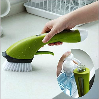 Cleaning Brush Tile Brush Bristles Scrub Brush with Soap Dispensing Long Handle Comfort Grip Heavy Duty for Bathroom Shower Kitchen Sink Floor Tile Cleaner Household Cleaning Tool (Green)