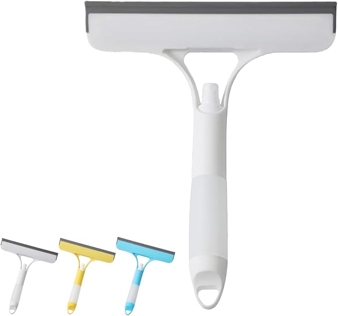3 in 1 Window Cleaner Tool with Built-in Spray Bottle, Squeegee and Brush - 2026 New for Shower Glass, Mirrors, Car Windows (PureWhite)