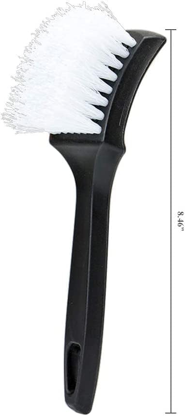 8.5” Nylon Tire Brush, Stiff Bristle Wheel Cleaning Tool, Car Floormat Scrub Brushes, Long Handled Detail Brush for Auto Detailing, Heavy Duty Nifty Interior Carpet (White)