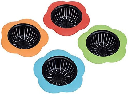 Silicone Kitchen Sink Strainer 2 Pack, Pouring strainers，Drain FilterLarge Wide Rim 4.5" Diameter (4.5" Diameter, 2 Red)