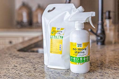 No More Stains, Natural Stain Remover, Non-toxic 32 ounce Refill Pouch and empty spray bottle