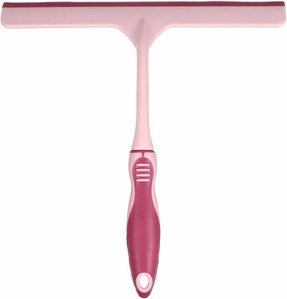 HARFINGTON Shower Squeegee 9.8 Inch Length Water Blade Cleaner Tool Household Mirror Squeegee with Hole for Windshield Window Cleaning Glass Door, Pink