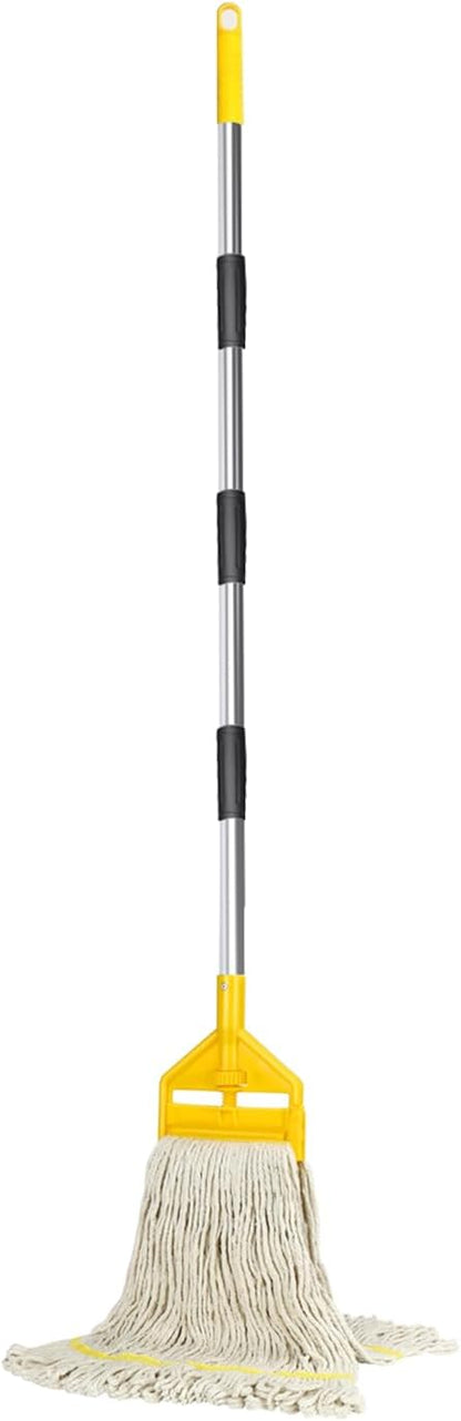 KULED Heavy Duty Industrial Mop, Commercial Cotton Mop with 59 Inch Handle, Looped-End String Wet Mops with 2 Heads for Floor Cleaning, Workshop, Warehouse, Home and Garage