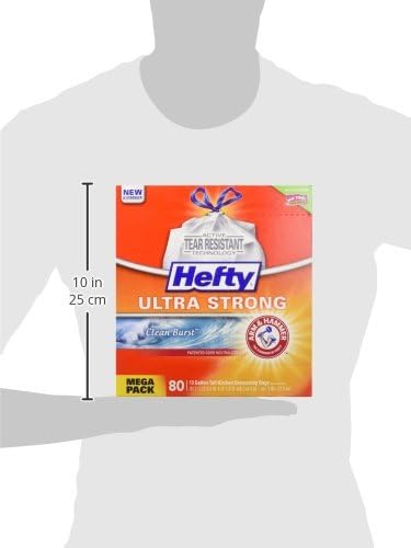 Hefty Ultra Strong 13 Gallon Trash Bags, Tall Kitchen Trash Bags 13 Gallon Size, Drawstring Closure, Continuous Odor Control, White, Clean Burst Scent, 80 Bags (Pack of 3)