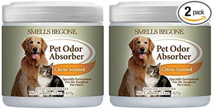SMELLS BEGONE 15oz Gel Pet Odor Eliminator - Absorb & Remove Strong Odors from Pets, Cat Litter, Dog Poop, Urine Smells - Eliminate Whole Home Odors with Essential Oils (2-Pack, Pet Citrus)