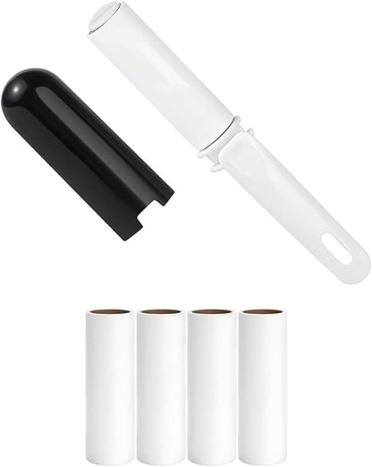 Travel Lint Roller for Clothes Mini Foldable Lint Roller with Cover and 4 Refills Total 150 Extra Sticky Sheets Travel Size Pet Hair Remover Roller (Black)