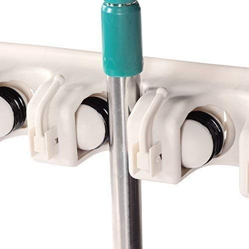 Berry Ave Broom Holder Wall Mount and Garden Tool Organizer, Closet Storage, Kitchen Rack, Home Organization and Garage Organizer for Rake or Mop Handles Up to 1.25-Inches, Hanger Plus 6 Hooks (Grey)