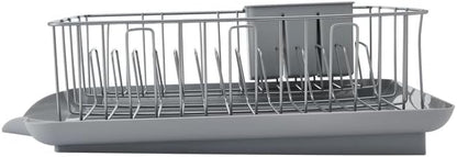 Farberware Classic 3-Piece Dish Drying Rack Set for Kitchen Counter, Gray - Rust-Resistant Wires, Self-Draining Board, Flatware Caddy, Non-Slip Feet