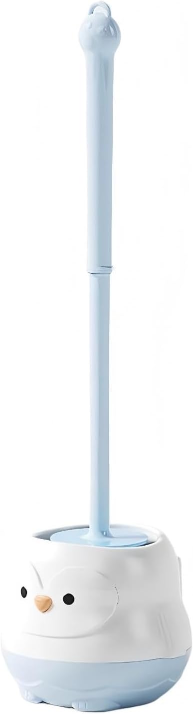 Penguin Toilet Brush and Holder Set - Cute Cartoon Long Handle Bathroom Cleaning Brush for Effective Home Use(Blue)