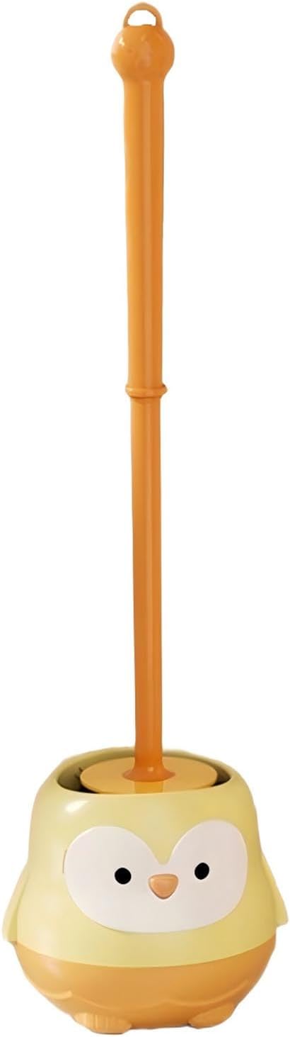 Penguin Toilet Brush and Holder Set - Cute Cartoon Long Handle Bathroom Cleaning Brush for Effective Home Use(Yellow)