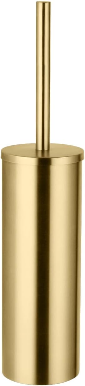 Toilet Brush and Holder Set - Brushed Stainless Steel Gold Toilet Brush and Holder with Removable Liner and Splash Protection - Dense bristles (with Brush Handle)