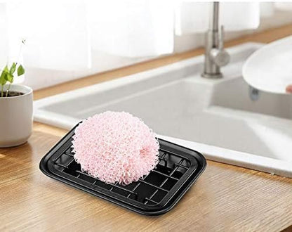 SheeChung Kitchen and Bathroom Soap Dish Tray - Metal Soap Dish Tray with Drainage Grid and Holder for Kitchen Sink Countertops to Store Soap, Sponges, Scrubbers - Rust Resistant (1 Pack, Black)