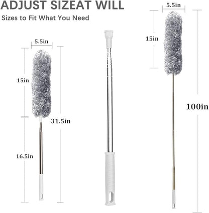 Microfiber Feather Duster Extendable Duster with 100 inches Extra Long Pole, Bendable Head & Long Handle Dusters for Cleaning Ceiling Fan, High Ceiling, Blinds, Furniture & Cars