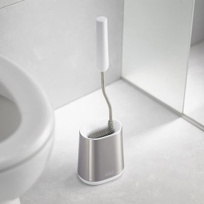 Joseph Joseph Flex Lite Silicone Toilet Brush with Slimline Holder Set, Flexible Head, drip, Anti-Clog deep Clean - Stainless Steel