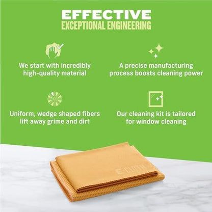 E-Cloth 2-Pack Window Cleaning Cloth - Streak-Free Glass & Mirror Cleaning Kit with Just Water, Glass Cleaning Cloth, Microfiber Towel Kit for Windows, Car Windshield, Mirrors - Tangerine Orange