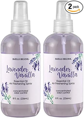 SMELLS BEGONE Essential Oil Air Freshener Spray - Odor Eliminator - 2 Pack - 8 Ounce (Lavender Vanilla)