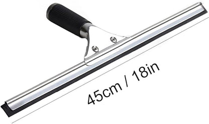 Professional Stainless Steel Handle Water Wiper Window Glass Squeegee with Replacement Rubber Blade 105cm 41inch (Black, 18in/45cm+Blade)
