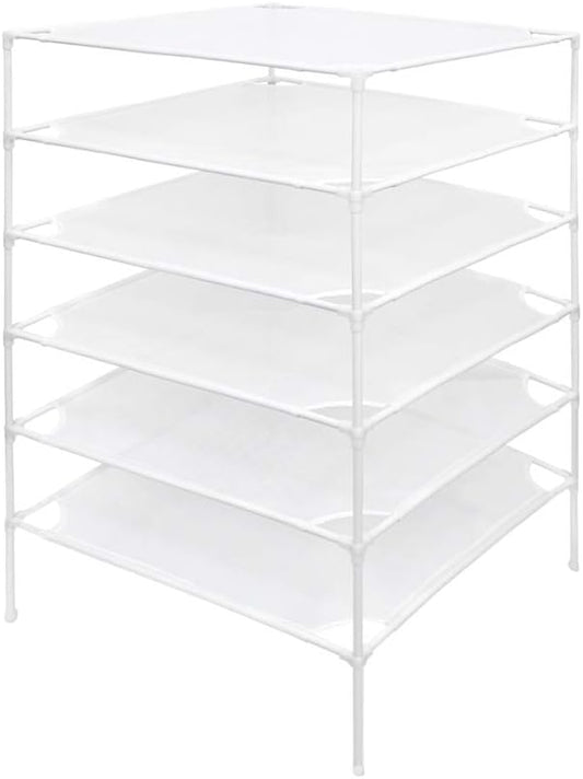 6 Layer Sweater Drying Rack Mesh Foldable,Stackable,White