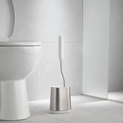 Joseph Joseph Flex Lite Silicone Toilet Brush with Slimline Holder Set, Flexible Head, drip, Anti-Clog deep Clean - Stainless Steel