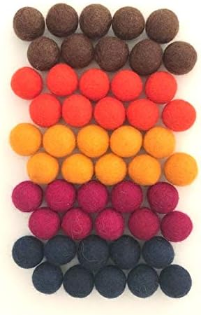 Happy Harvest Wool Felt Balls - 100% Handmade Pom Poms - (50) Pure New Zealand Wool Felt Balls - DIY Pompoms - Approximately 1" Size - Drawstring Muslin Bag