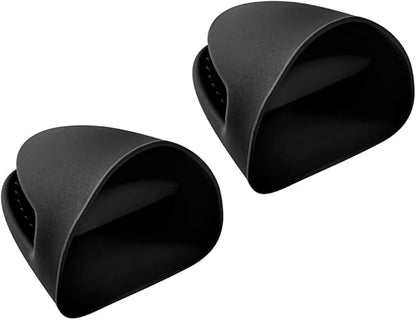 Restaurantware Comfy Grip 4.3 x 3.5 x 4.2 Inch Mini Oven Mitt Pot Holders 1 Food-Grade Finger Mitt Set - 2-Piece Set Oven-Ready Up To 446F Black Silicone Pinch Mitts Ribbed Texture Dishwashable