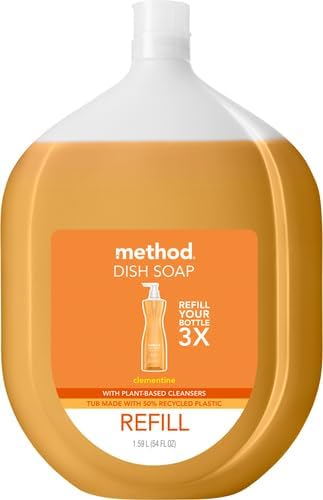 Method Gel Dish Soap, Refill, Clementine, Recylable Bottle, Biodegradable formula, 54 Fl Oz (Pack of 2)