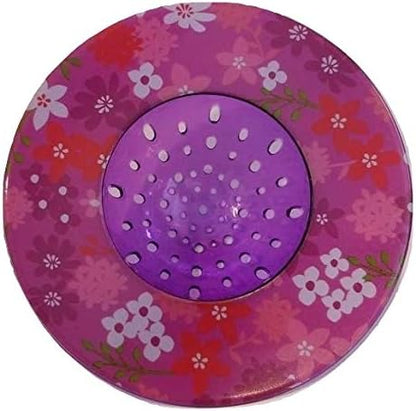Handy Housewares 5.25" Diameter Decorative Designer Pattern Kitchen Sink Strainer/Food Trap (Single Pack, Purple Flowers)