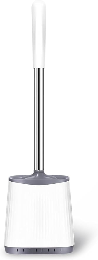 Toilet Brush, Silicone Toilet Brush and Holder, Flexible Toilet Bowl Brush Head with Ventilated Holder, Wall Mounted Compact Toilet Brush Set for Bathroom Cleaning (1, Gray)