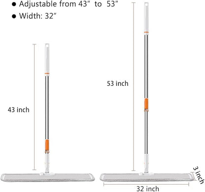 Microfiber Flat Mop 32 in Large Mops for Floor Cleaning Commercial Dust Dry Wet Mops on Hardwood Floors with 4 Washable Pads Aluminium Telescopic Long Handle Floor Cleaning Tools