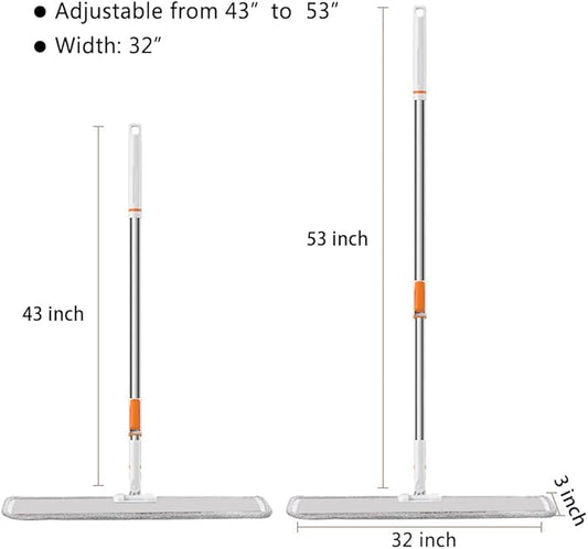 Microfiber Flat Mop 32 in Large Mops for Floor Cleaning Commercial Dust Dry Wet Mops on Hardwood Floors with 4 Washable Pads Aluminium Telescopic Long Handle Floor Cleaning Tools