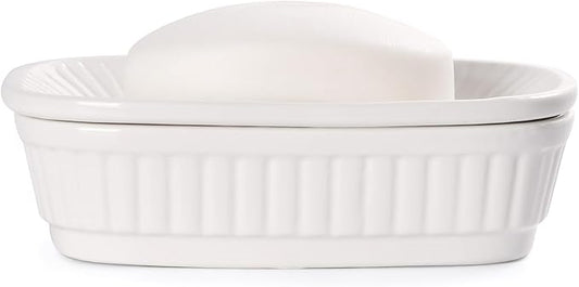 ANTIS'S HOME Ceramic Soap Dish, Self-draining Soap Holder, Double Layer Bar Soap Holder, White Draining Soap Dishes for Bathroom Shower Kitchen, Minimalist Vintage Style, Keep Soap Dry