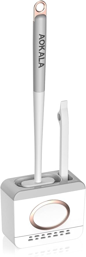 Toilet Bowl Cleaning Set - Silicone Brush with Holder, Deep Cleaning Scrubber - Light Gray