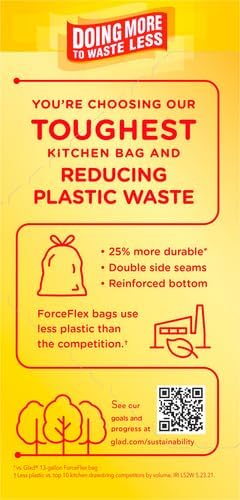 Glad ForceFlex MaxStrength Kitchen Trash Bags, 13 Gal, Fresh Clean Febreze, 34 Ct (Package May Vary) (Pack of 2)