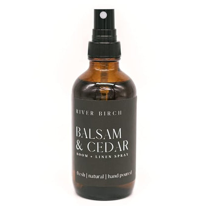 River Birch Luxury Linen and Room Spray - Home Signature Scent Balsam and Cedar Room Fragrance Spray - Fragrant Fresh Linen Air Freshener For Bedding - Handmade in Texas - 4 oz Glass Amber Bottle