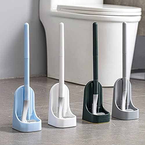Toilet Brush, Long Handle Golf Toilet Brush with Holder 360° Deep Cleaning Flexible Silicone Toilet Cleaner Brush Wall Mounted for Bathroom (White)