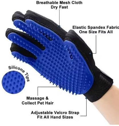 Pet Hair Remover Grooming Glove for Pet Dog Cat for Bath Hair Removal Cleaning Silicone Rubber Blue RH