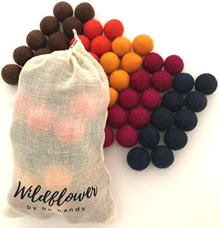 Happy Harvest Wool Felt Balls - 100% Handmade Pom Poms - (50) Pure New Zealand Wool Felt Balls - DIY Pompoms - Approximately 1" Size - Drawstring Muslin Bag
