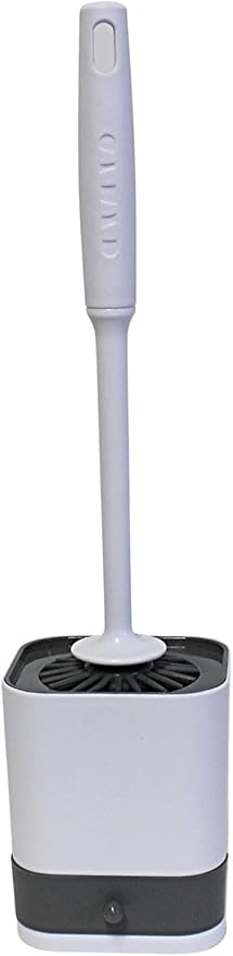 Silicone Toilet Brush with Holder – Wall-Mounted or Freestanding, No-Drill Adhesive Mount, Fast-Drying Ventilated Design with Drip Tray – Long Handle for Deep Cleaning, Compact for Small Bathrooms