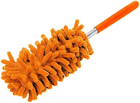 Microfiber Mini Duster Cleaning Brush Dust Cleaner Hand Duster Extendable Handle Soft Fans for Indoor Home Ceiling Cleaning (Orange)