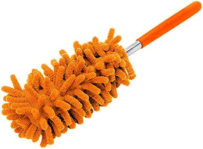 Microfiber Mini Duster Cleaning Brush Dust Cleaner Hand Duster Extendable Handle Soft Fans for Indoor Home Ceiling Cleaning (Orange)