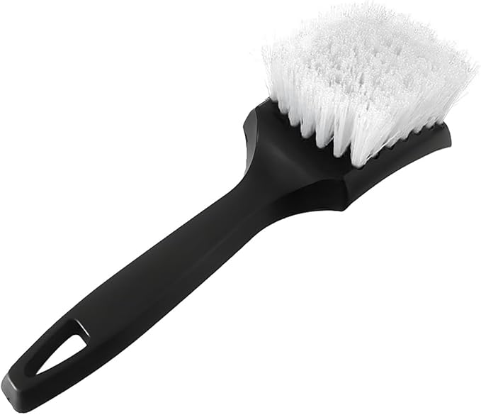 Car Carpet Cleaning Brush, Stiff Bristles Vehicle Wheel Hub Rims Wash Brush with Short Handle, Automotive Detailing Tire Cleaner, Universal for SUV Automobile Truck (White)