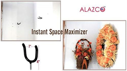 ALAZCO 16 Black Vinyl Coated Steel Wall Mount Screw-in Heavy Duty Tool Holders 4” Utility U-Hooks for Garage Workshop Storage Hang Shovels Rakes Brooms Garden Tools Sports Equipment Tennis Racket