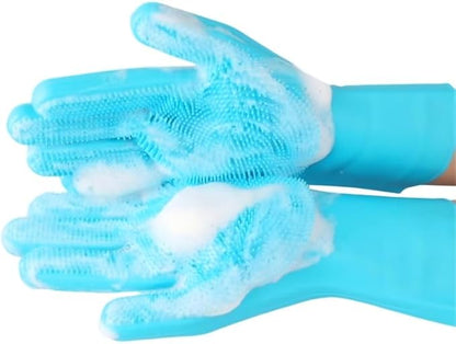 Pet Grooming Gloves, Heat Resistant Silicone Gloves，Silicone Hair Removal Mitt for Dogs and Cats,Cat Bathing Gloves ，Cat and Dog Massage Products， Blue。