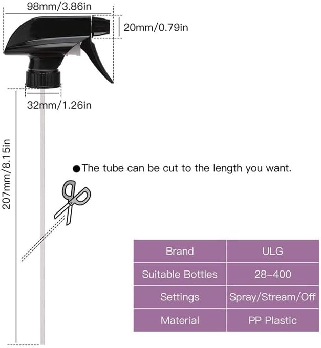 Black Spray Bottle Replacement Nozzle Sprayer Head，Mist Stream Sprayer for 8oz/16oz Glass Spray Bottles for Home, Kitchen, Garden and Office Refillable Containers,Lab Bottles and Jars，Spray Bottles