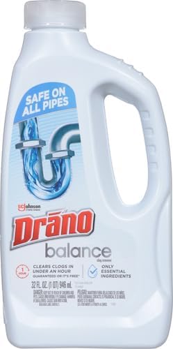 Drano Balance Drain Clog Remover and Cleaner, Non-Corrosive Formula, Safe on All Pipes and Septic Tanks, Formulated Using Only Essential Ingredients, 32 Fl Oz (Pack of 2)