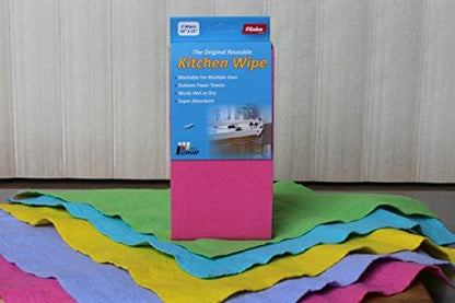 Flinka Kitchen Wipes 2 Count Pack - Large (16 in. x 15 in.) Reusable Cleaning Cloth - Washable Paper Towels - Eco Friendly Viscose Cloths - Assorted Variety of Colors