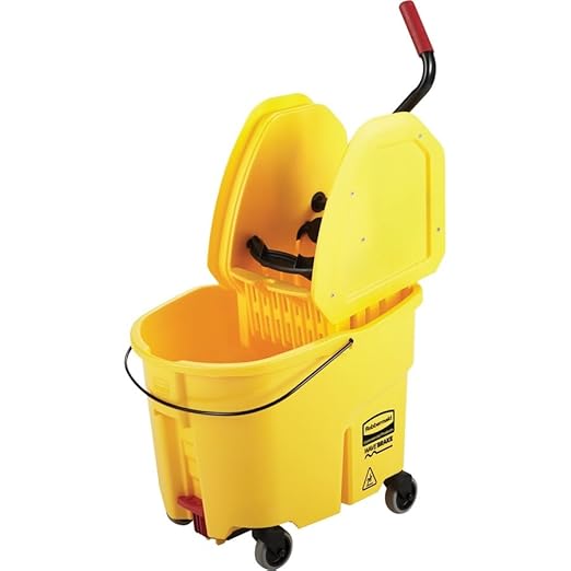 Rubbermaid Commercial Products WaveBrake 35 QT Down-Press Mop Bucket and Wringer Combo on Wheels, Yellow, for Professional/Industrial Heavy-Duty Floor Cleaning